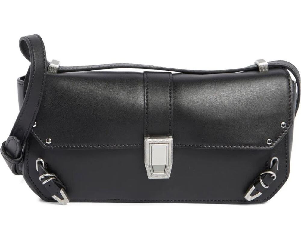 Rag & Bone Max Leather Crossbody Bag Silver Moto Detail